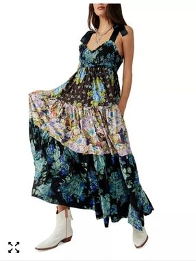 Free People Tiered Floral Maxi With Ribbon Tie